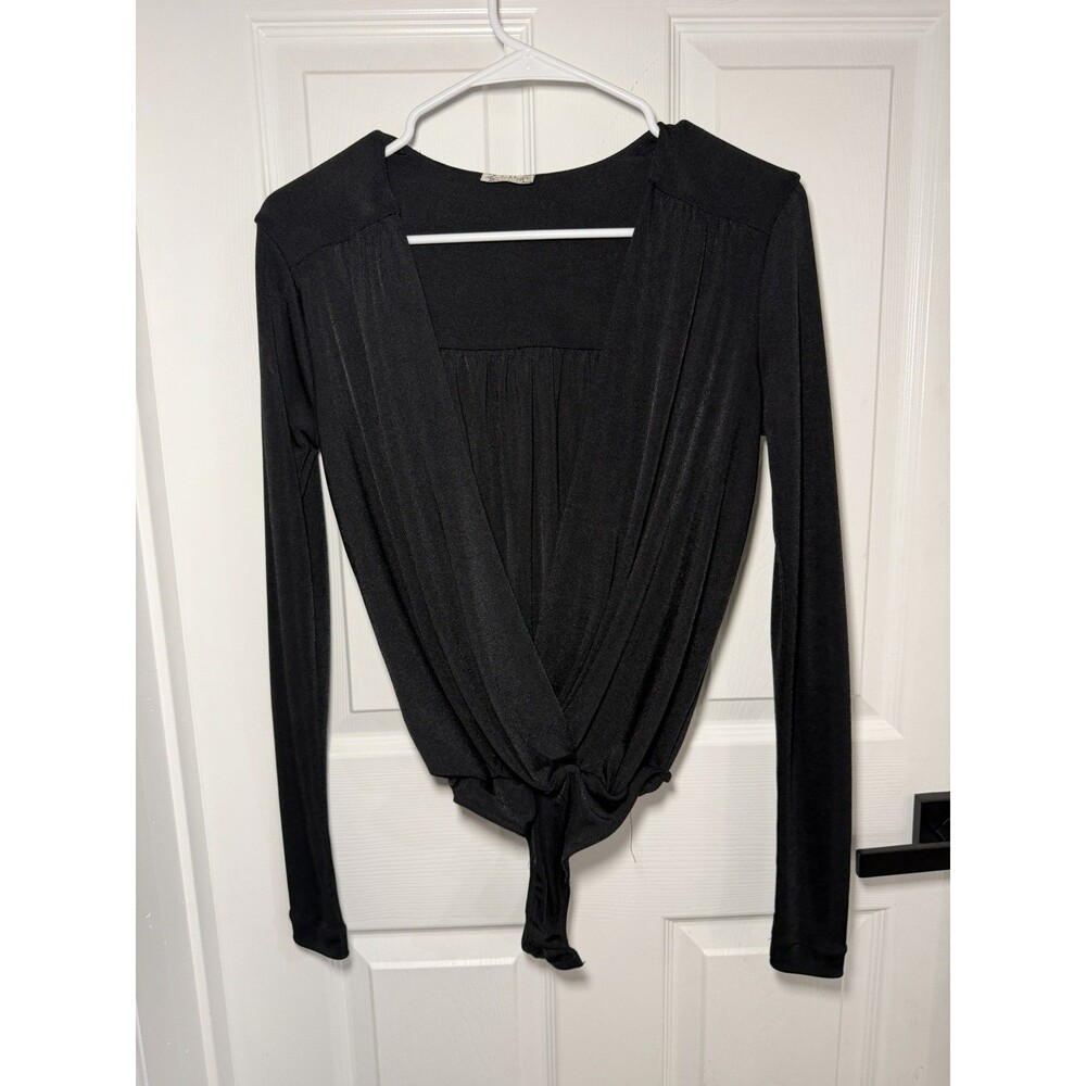 Intimately Free People Black Turnt Bodysuit Surplice Wrap V-Neck Thong XS - Picture 3 of 7
